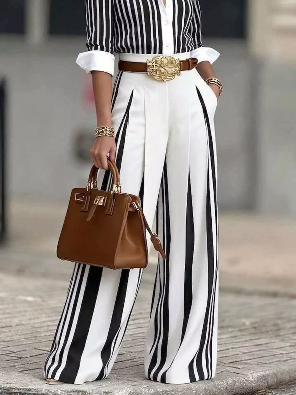 High-Waisted Wide-Leg Striped Pants, image 2