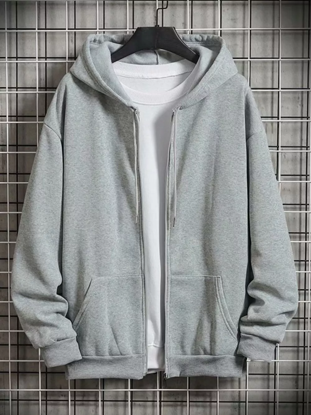 Men's Plus Size Casual Solid Color Zip-Up Hoodie, image 4