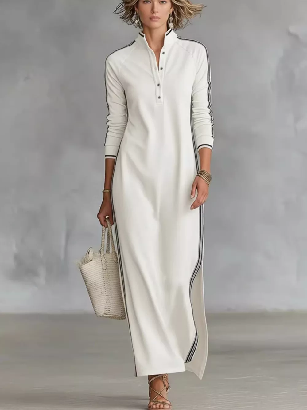 Side Stripe Detail Slit Maxi Dress, image 2