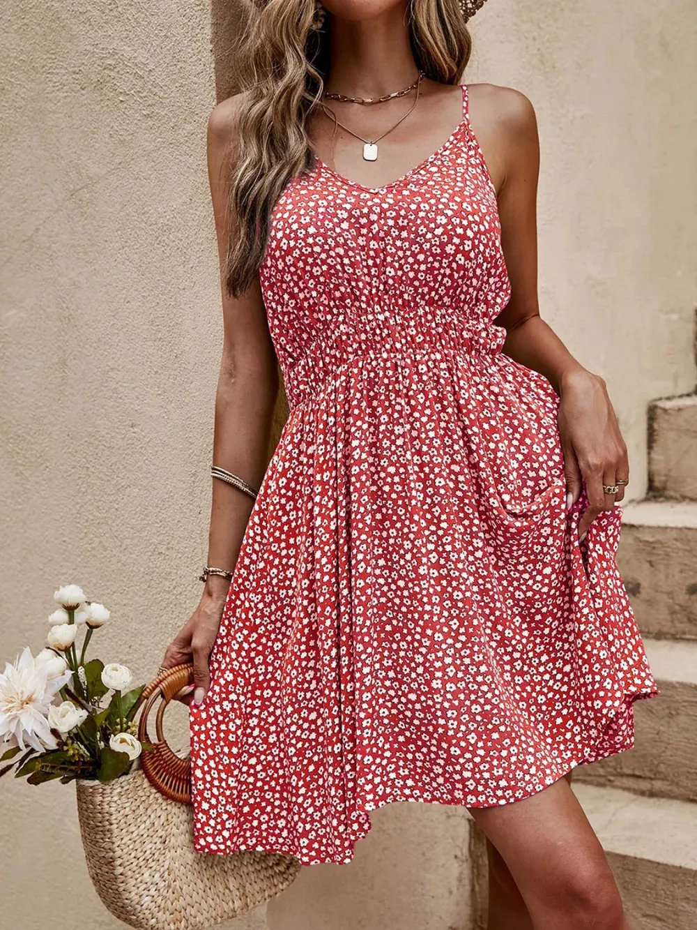 Floral V-Neck Mini Cami Dress, image 4