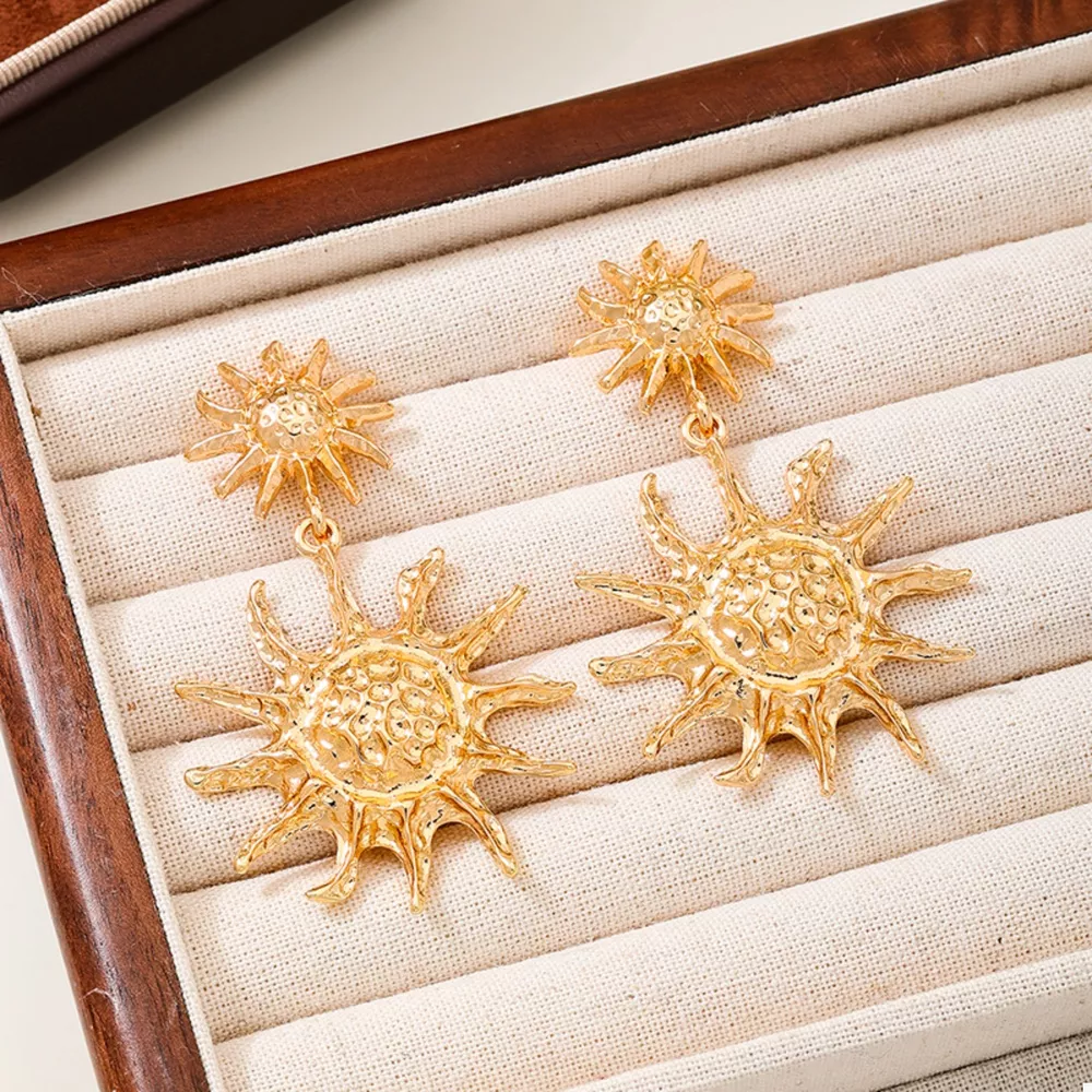 18K Gold-Plated Sun Burst Drop Earrings, image 2