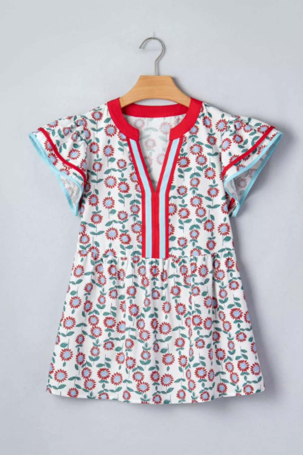 Floral Print Ruffle Sleeve Blouse, image 9