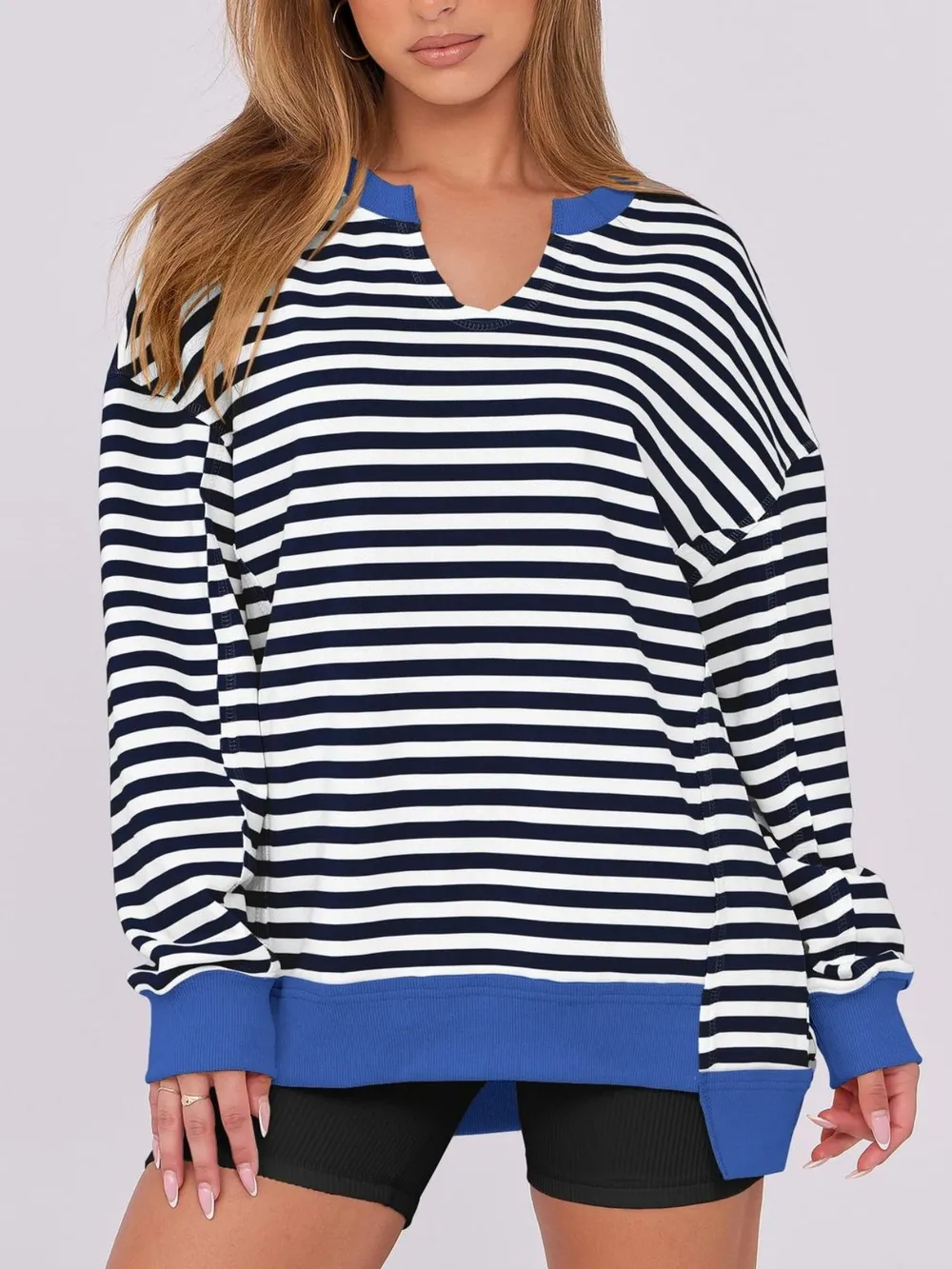 Notched Long Sleeve Oversized Sweatshirt, image 3
