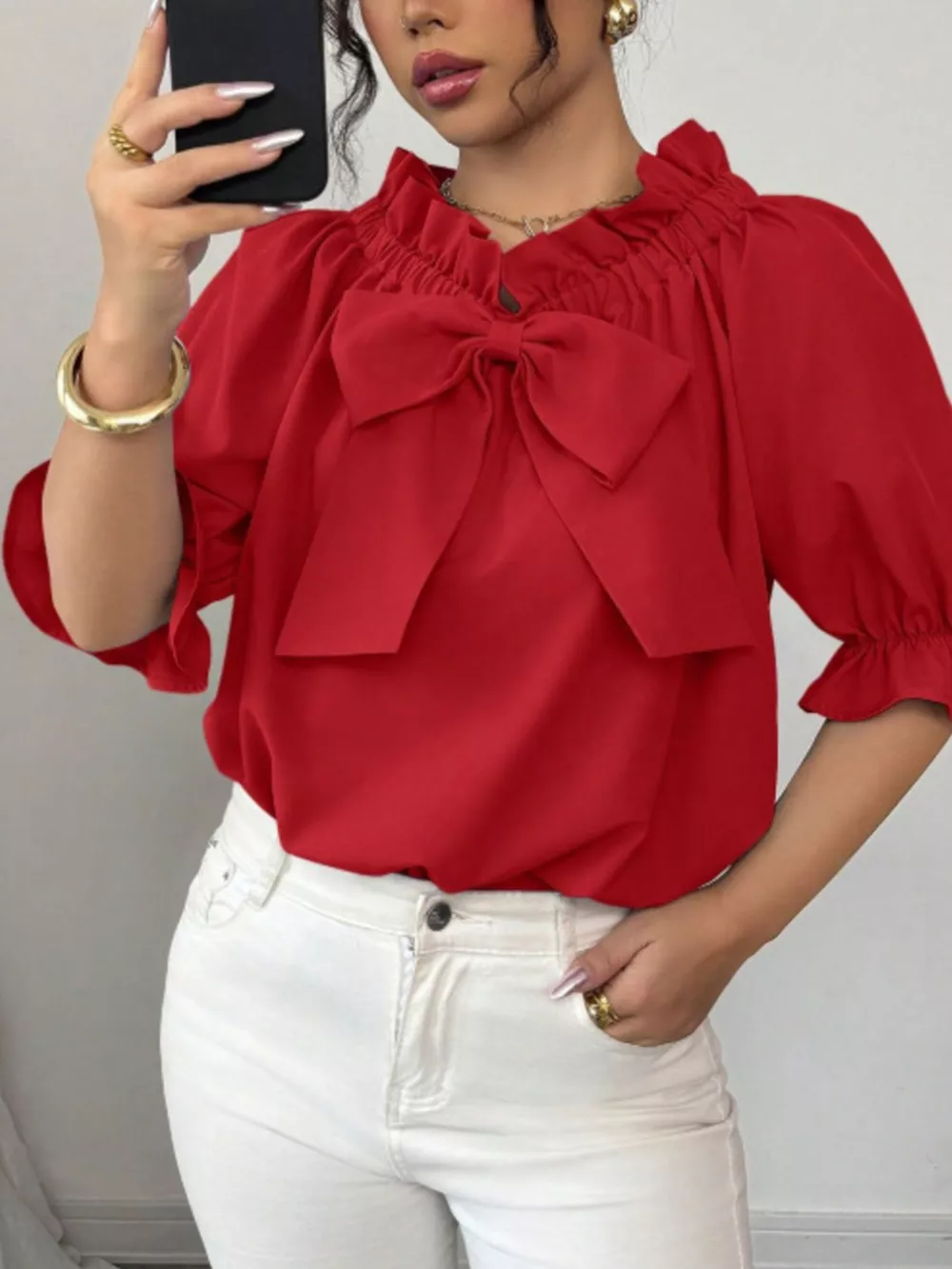Bow Flounce Sleeve Blouse, image 2