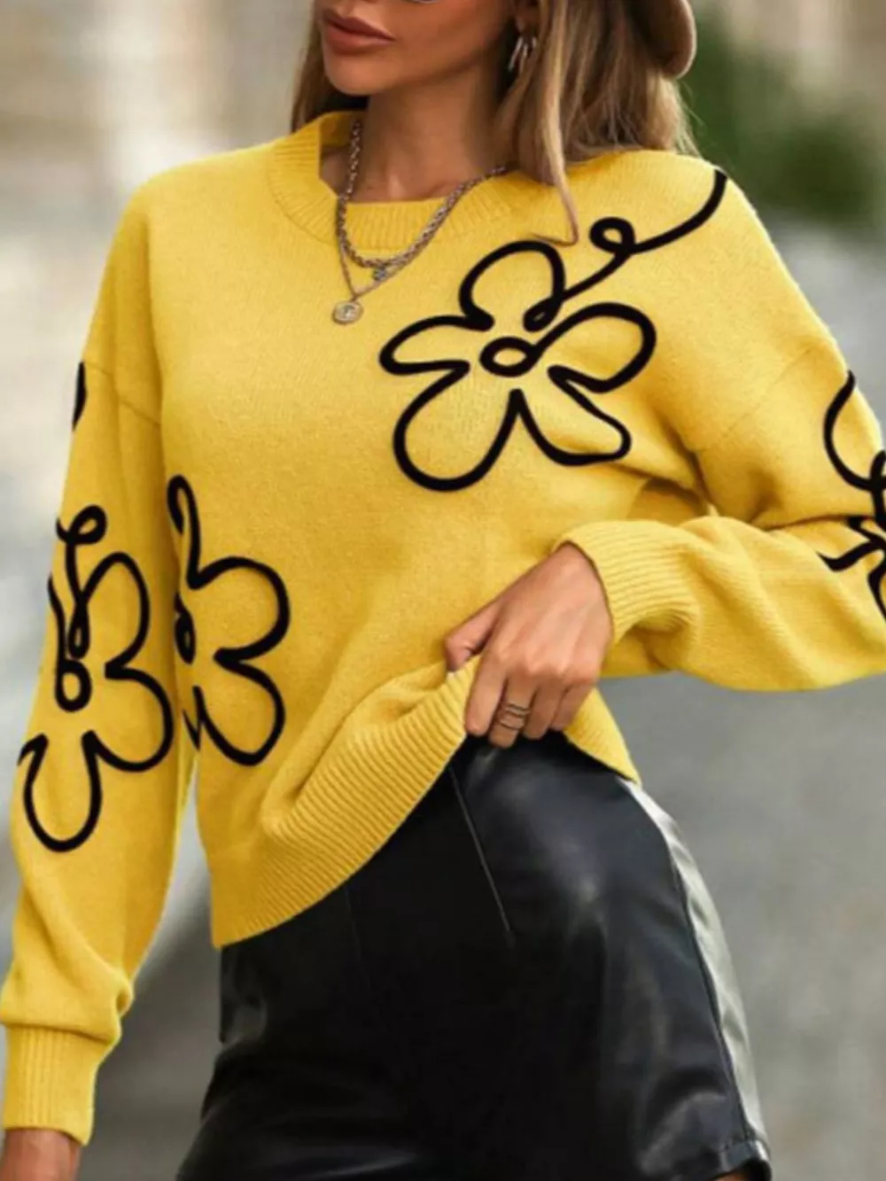 Flower Dropped Shoulder Sweater, image 16