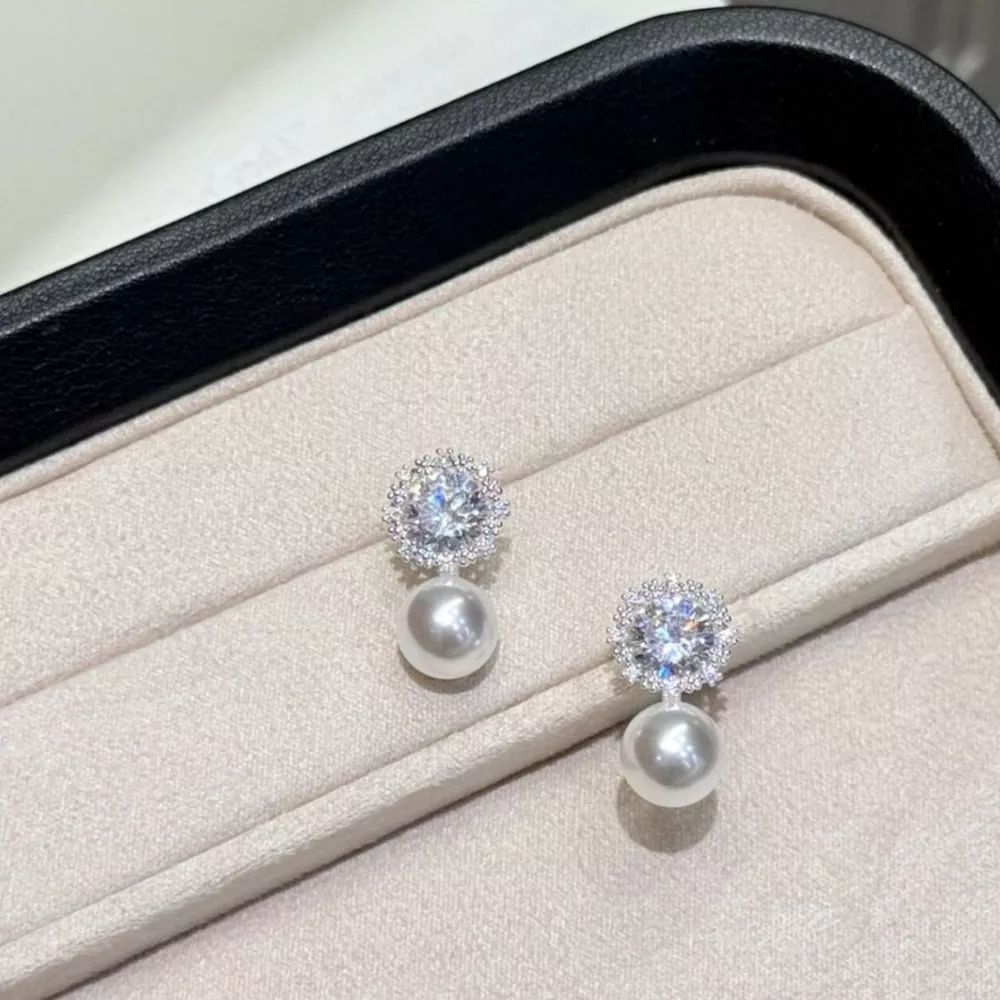 Zircon Pearl Drop Earrings, image 2