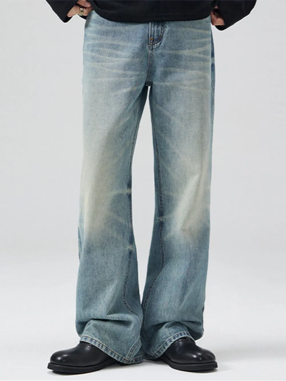Men's Full Size Washed Cat Whiskers Bootcut Jeans Plus Size, image 4