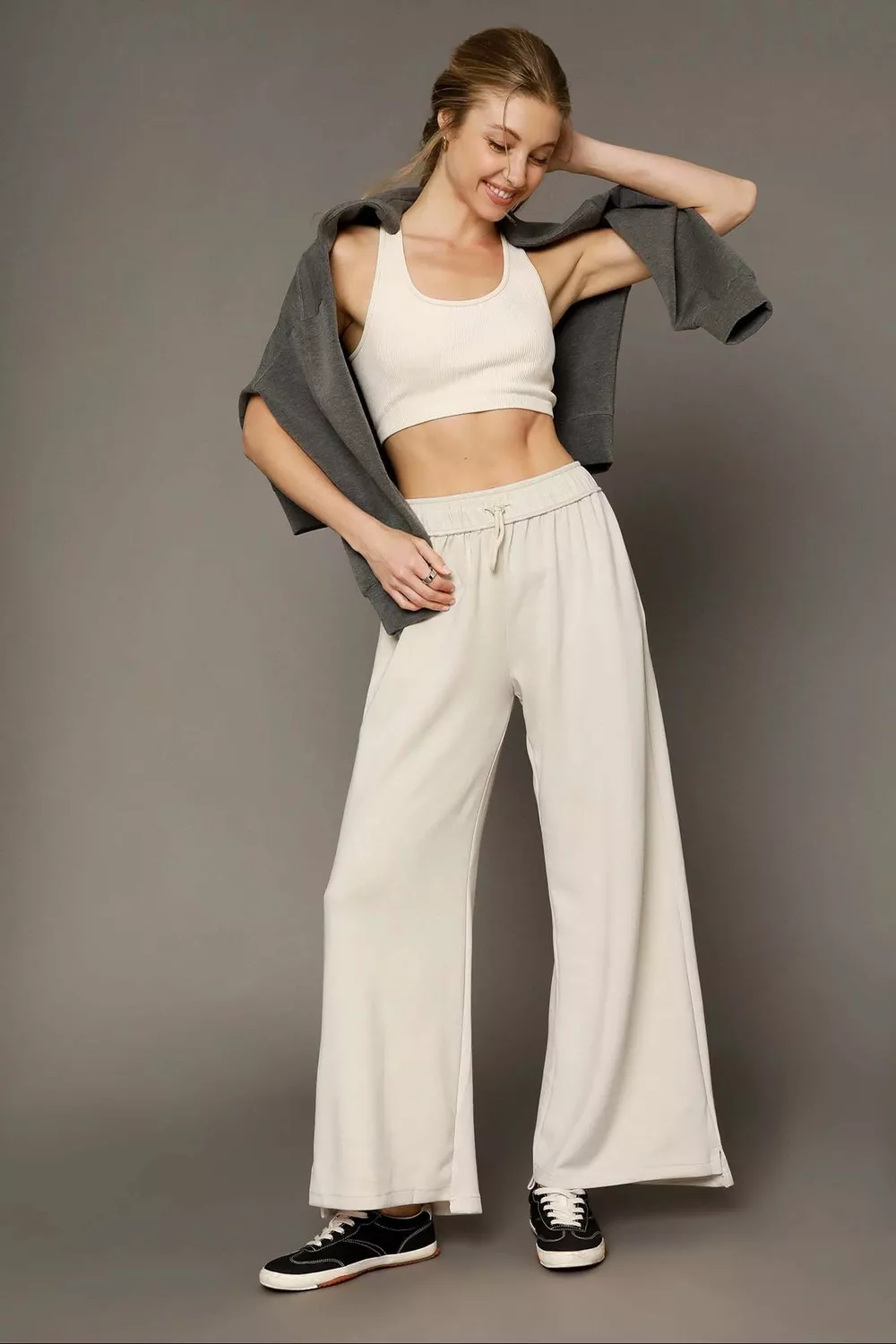 Elastic Drawstring Waistband Wide Leg Pants, image 3