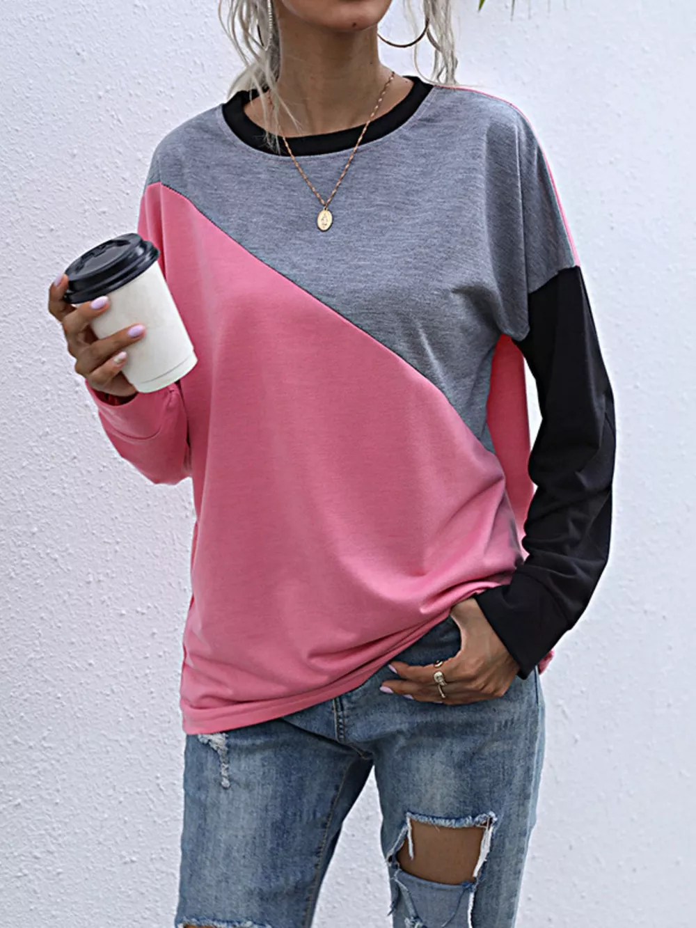Color Block Casual Round Neck Sweatshirt, image 3