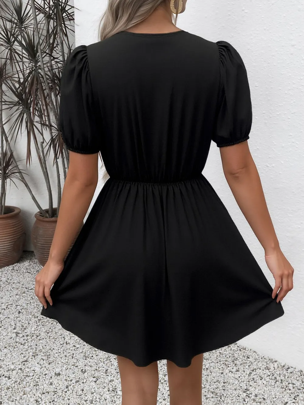 Tie Front Puff Sleeve Mini Dress, image 2