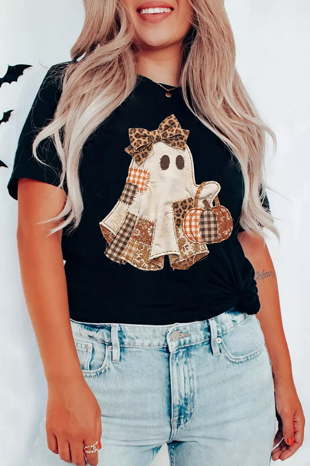 Full Size Halloween Ghost Applique Short Sleeve T-Shirt Plus Size, image 6