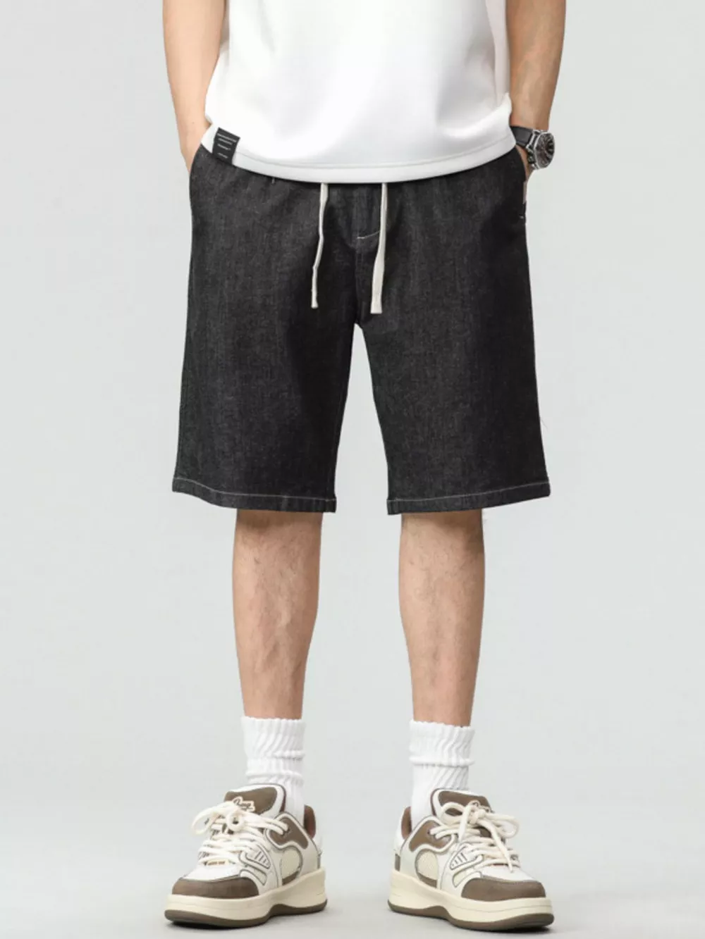 Men's Plus Size Drawstring Denim Shorts, image 2