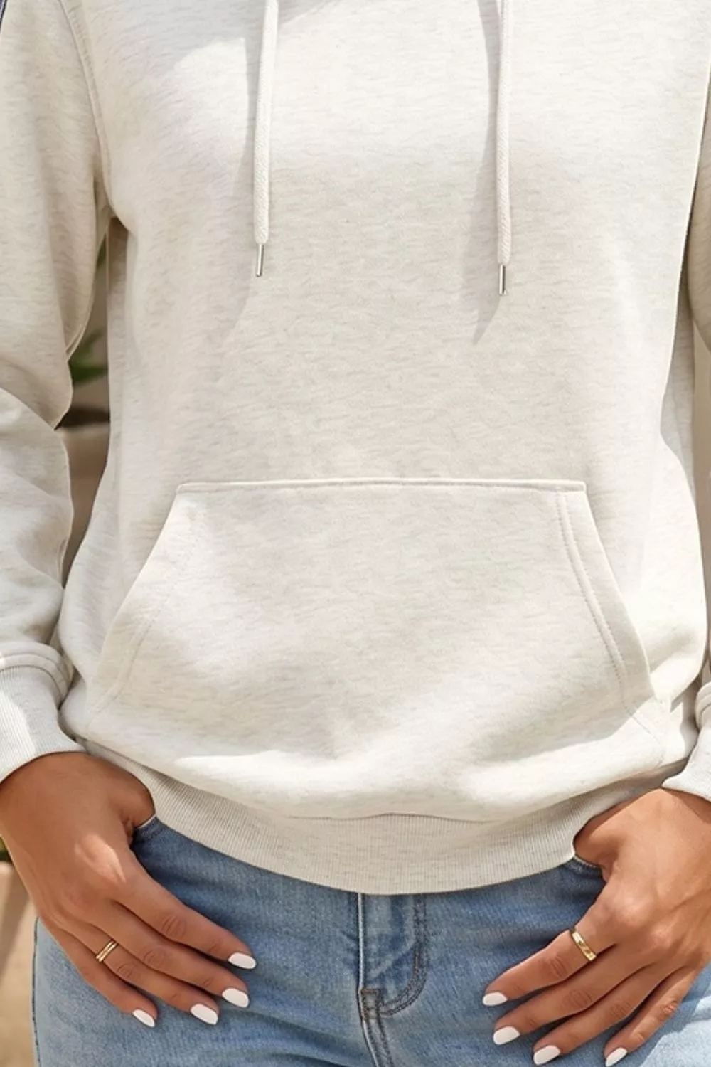 Colorblock Denim Sleeve Tunic Pullover Hoodie, image 2
