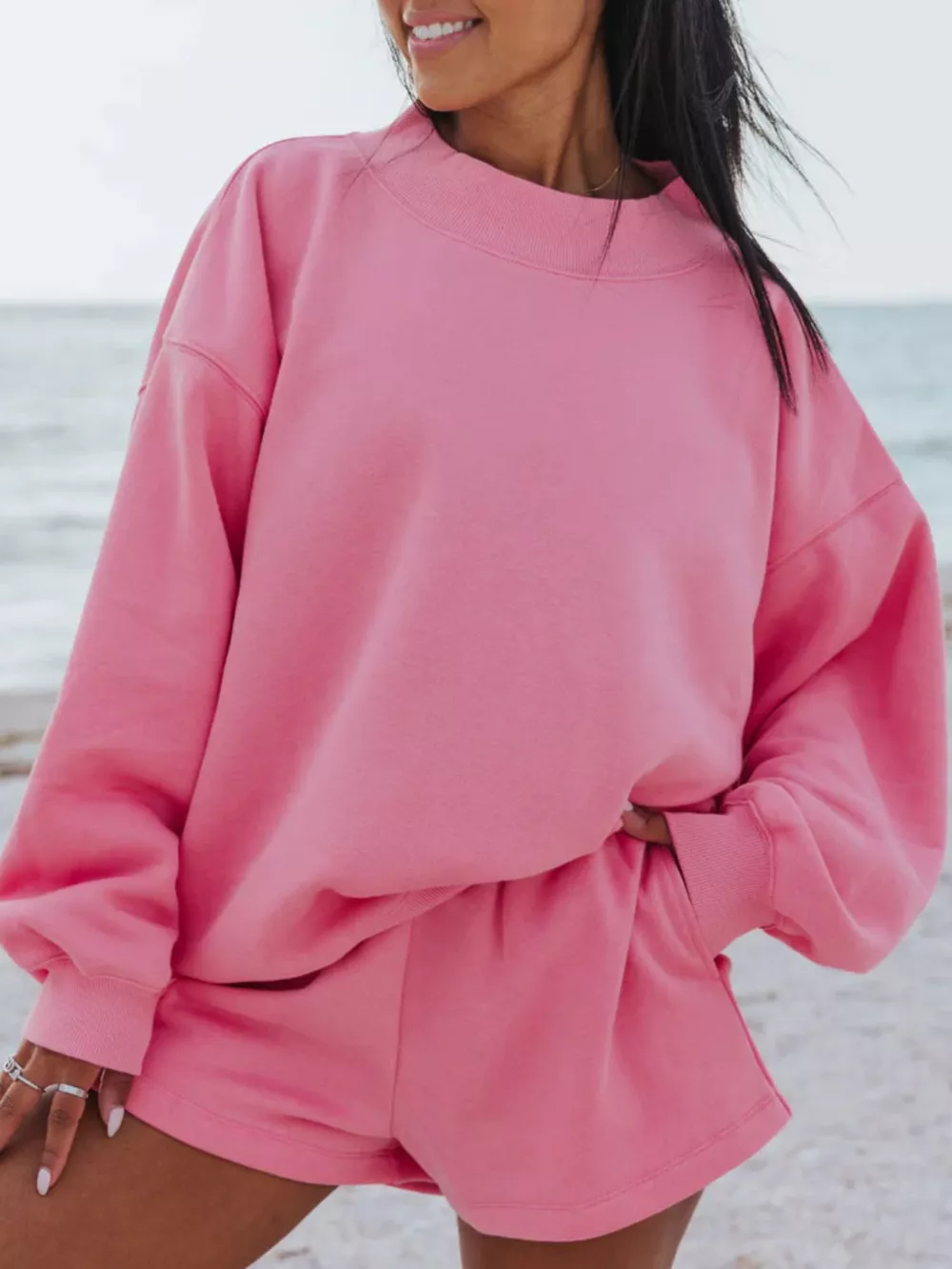 Relaxed Fit Round Neck Sweatshirt and Shorts Set, image 3