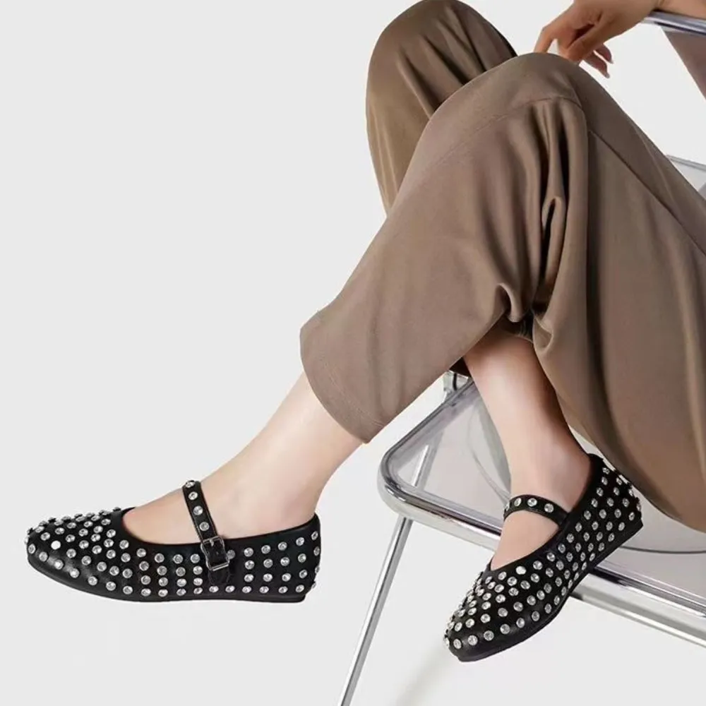 PU Leather Studded Flat Loafers, image 2