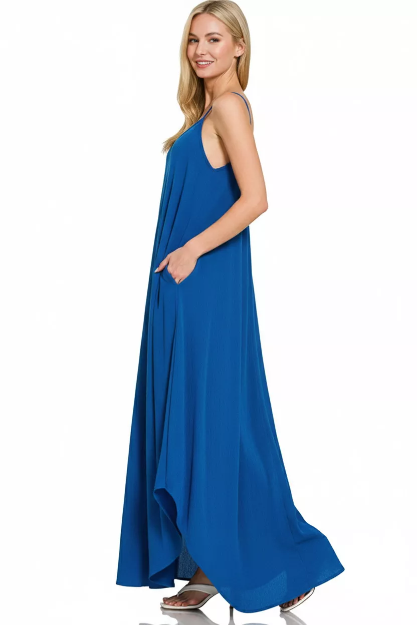 Woven Crinkle Cami Maxi Dress with Side Pockets, image 2