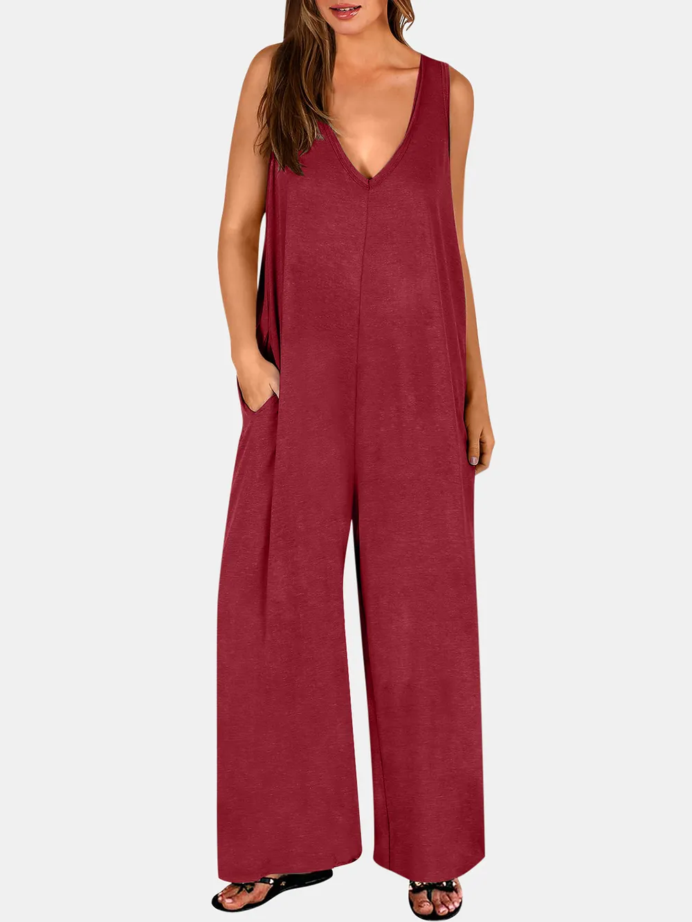 Full Size V-Neck Wide Strap Jumpsuit, image 2