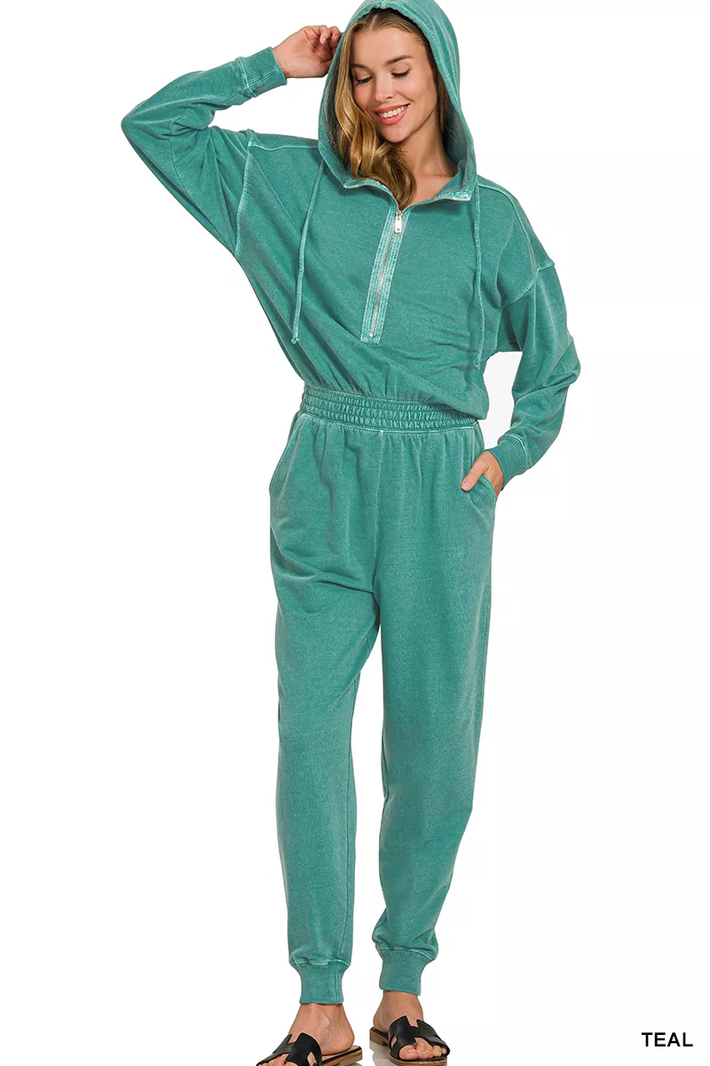 Enzyme Washed French Terry Jumpsuit, image 2