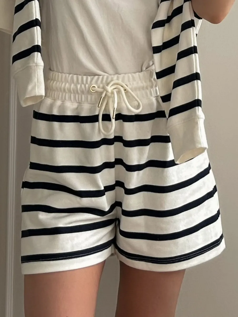 Striped Round Neck Top and Shorts Set, image 6