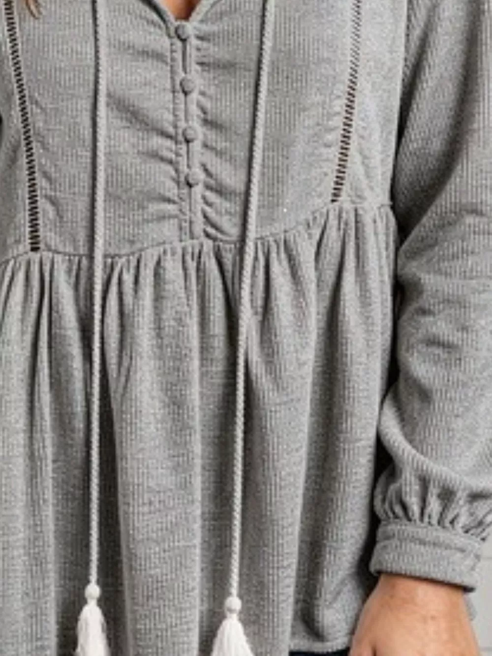 Tassel Drawstring Long Sleeve Peplum Top, image 3