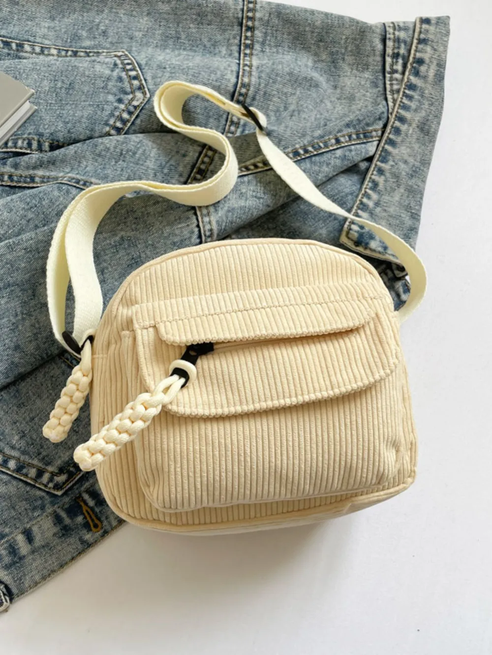 Corduroy Crossbody Bag with Adjustable Strap, image 2