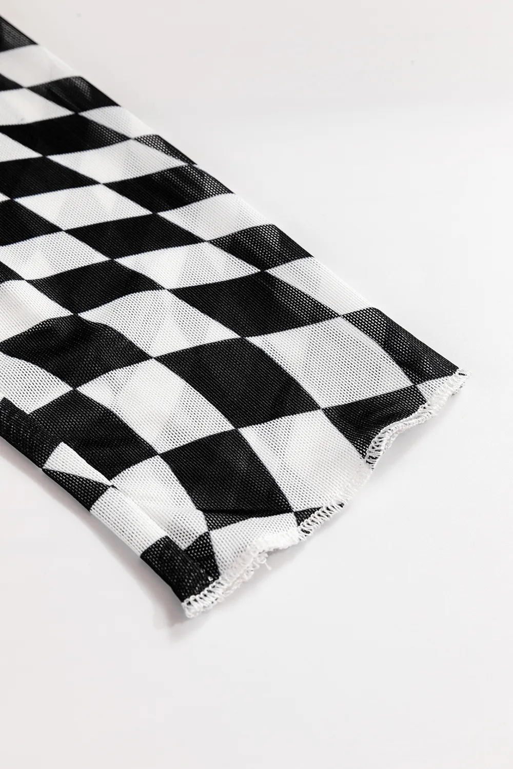 Checkered Mock Neck Long Sleeve Blouse, image 2