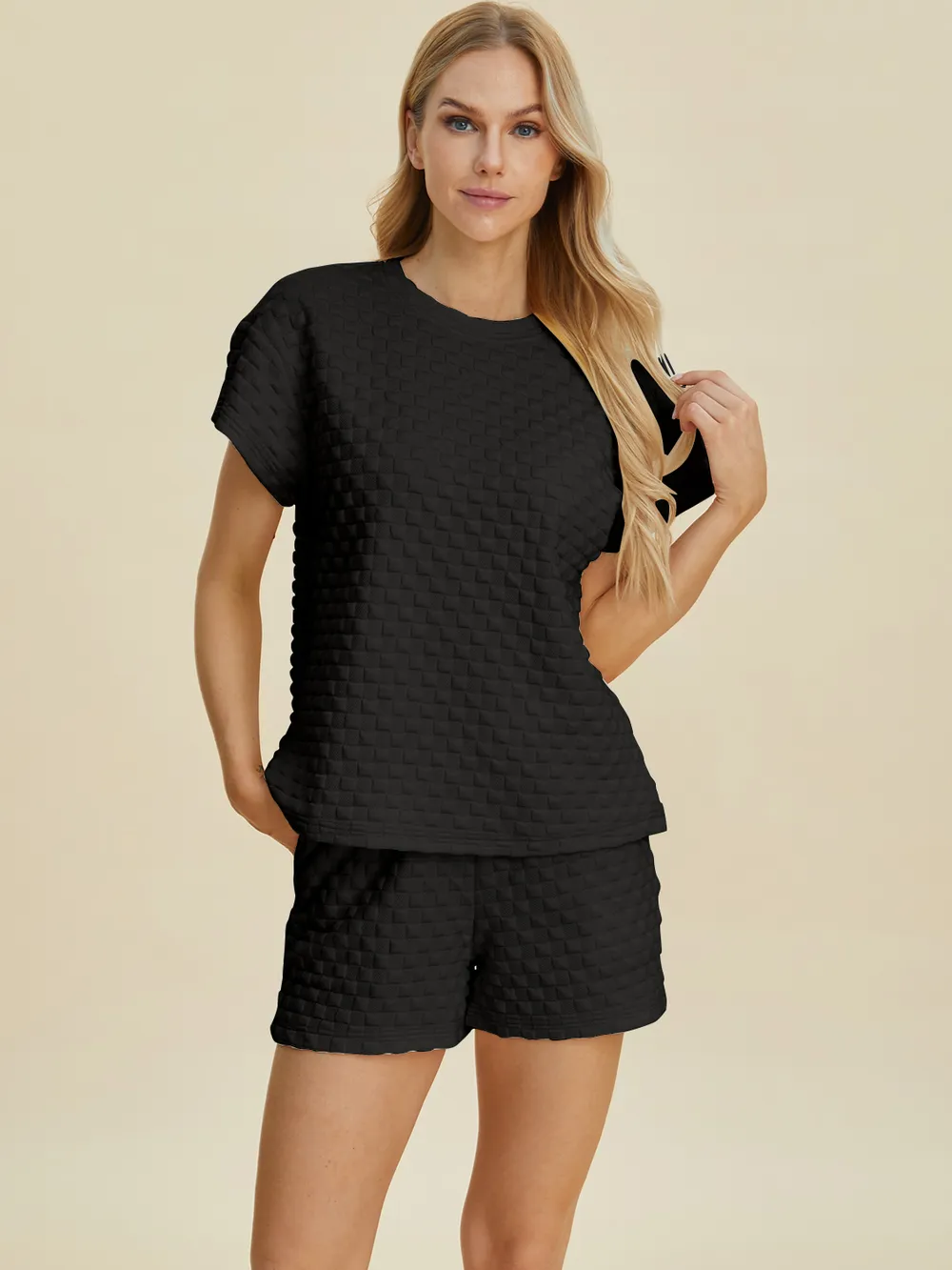 Full Size Texture T-Shirt and Shorts Set, image 4