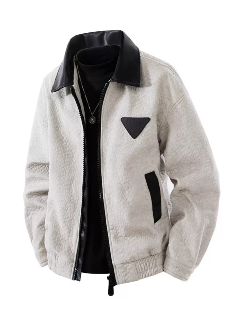 Men's Plus Size Leather Trimmed Zip Up Jacket, image 2