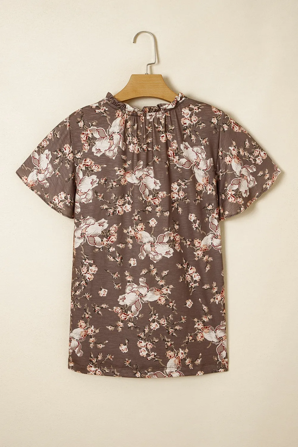 Floral Print Tassel Tie Split Neck Short Sleeve Blouse, image 5
