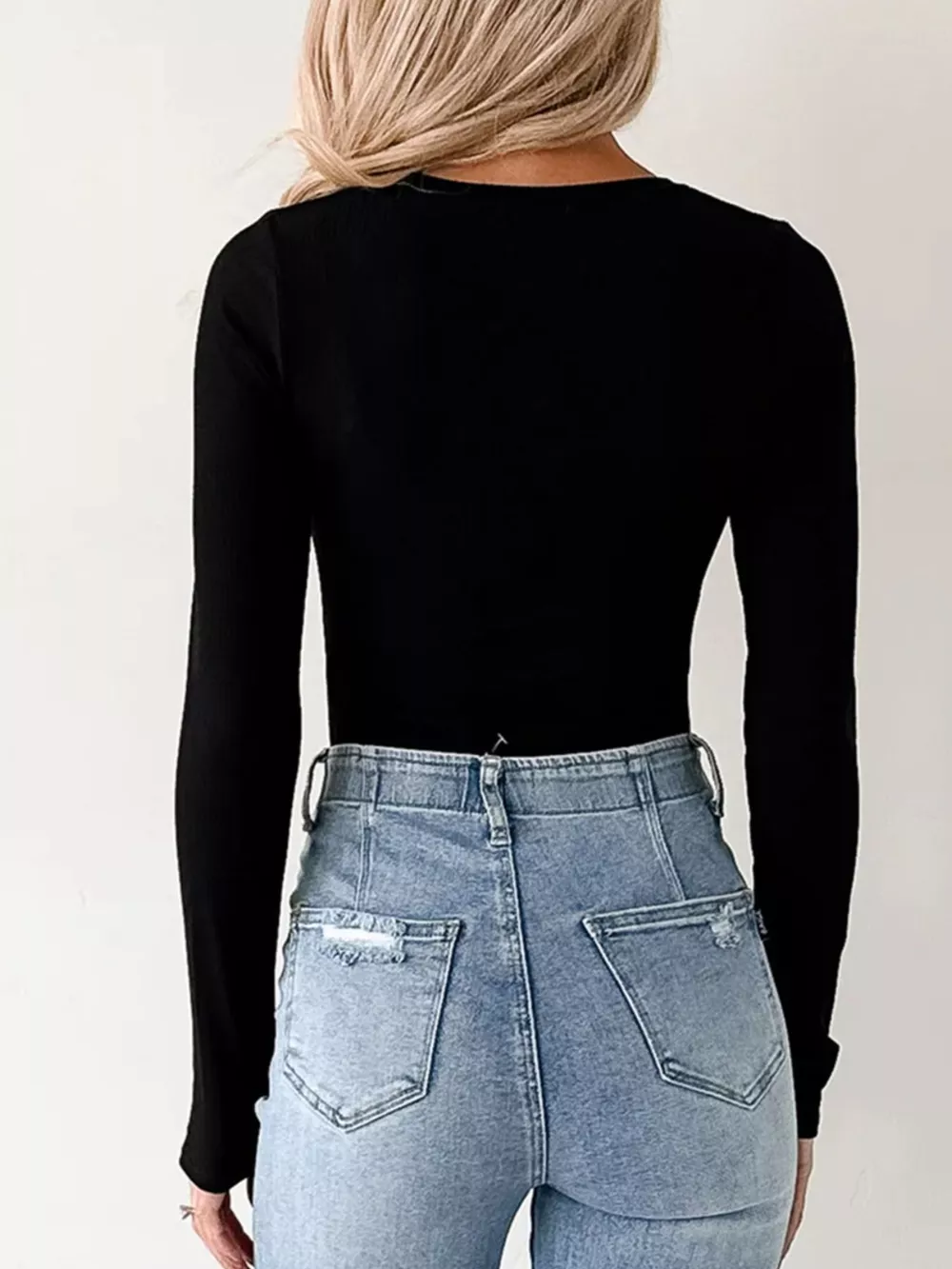 Ribbed Long Sleeve Fitted Bodysuit, image 2