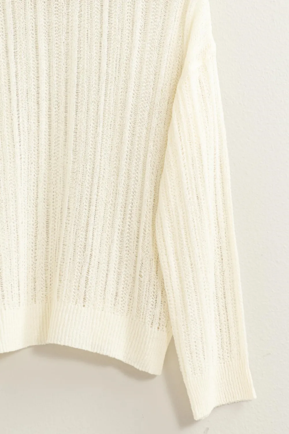 Openwork Ribbed Trim Long Sleeve Knit Top, image 10