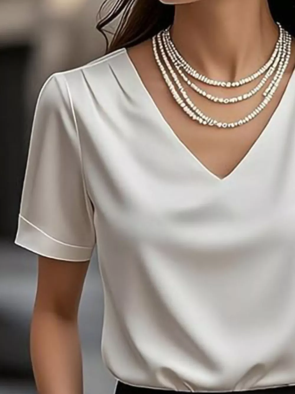 Elegant V-Neck Short Sleeve Ruched Top, image 2
