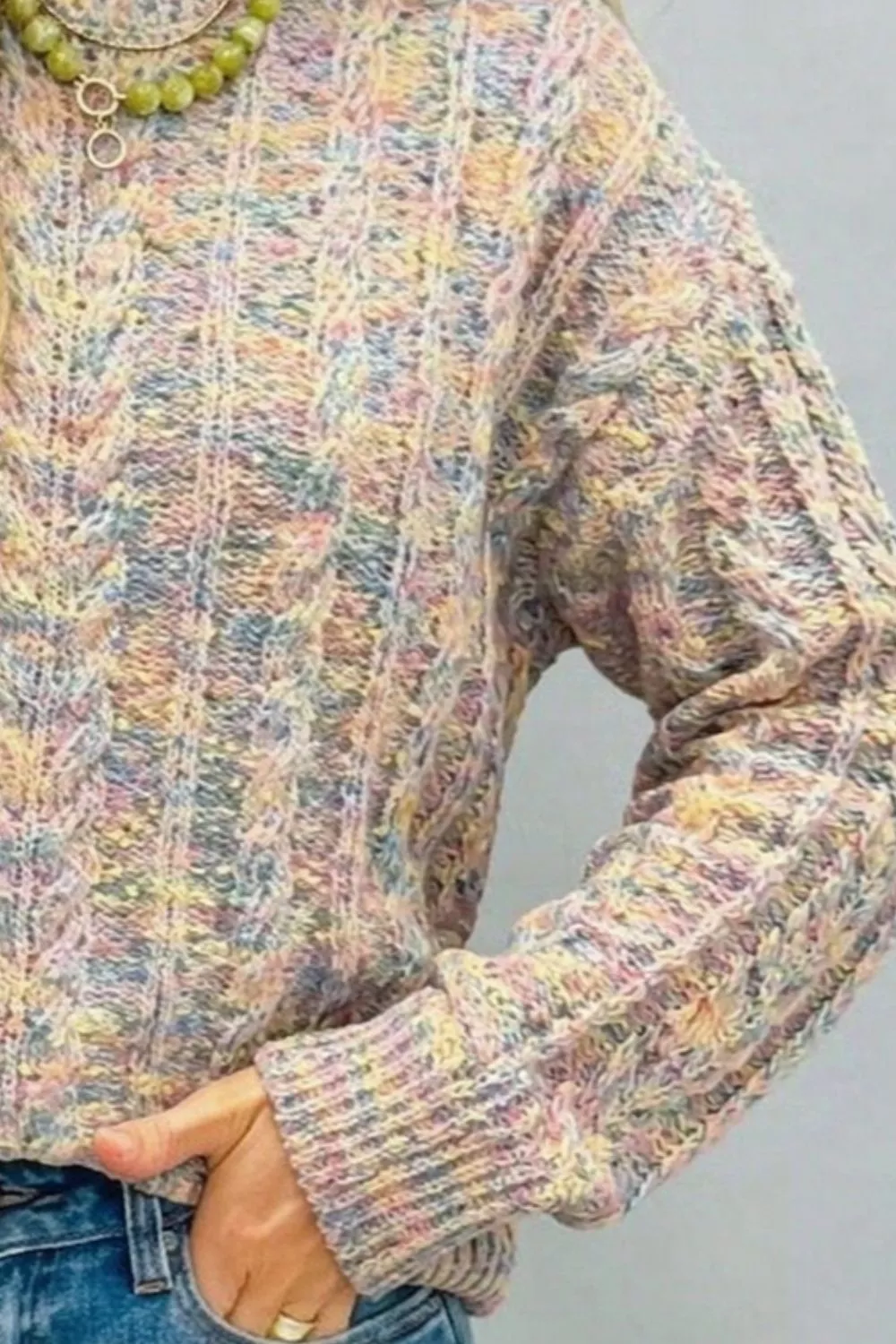 Multicolor Cable Knit Dropped Shoulder Sweater, image 3