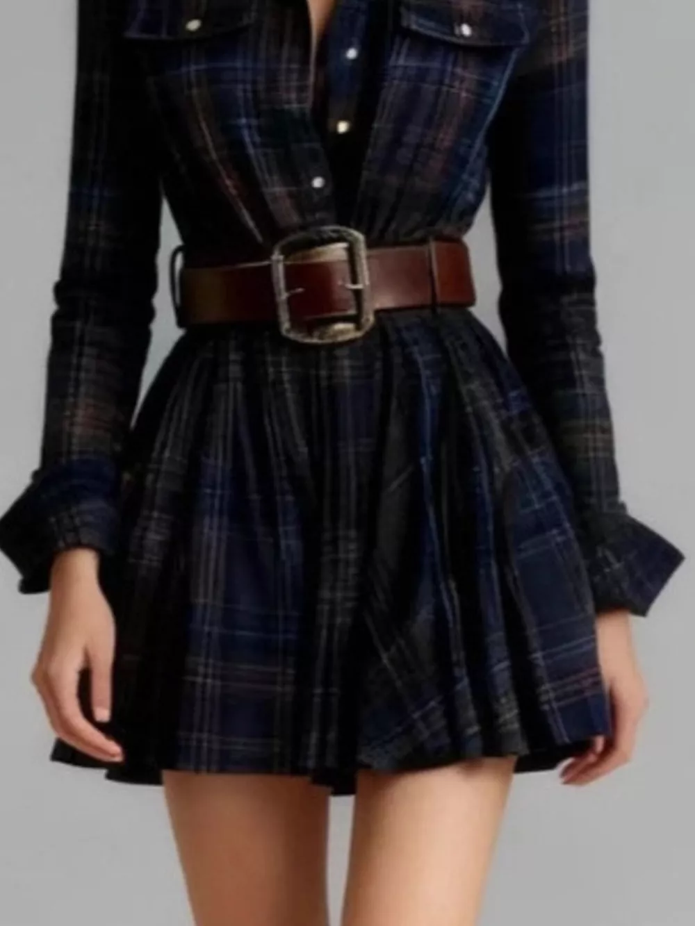 Plaid Long Sleeve Shirt Dress, image 8