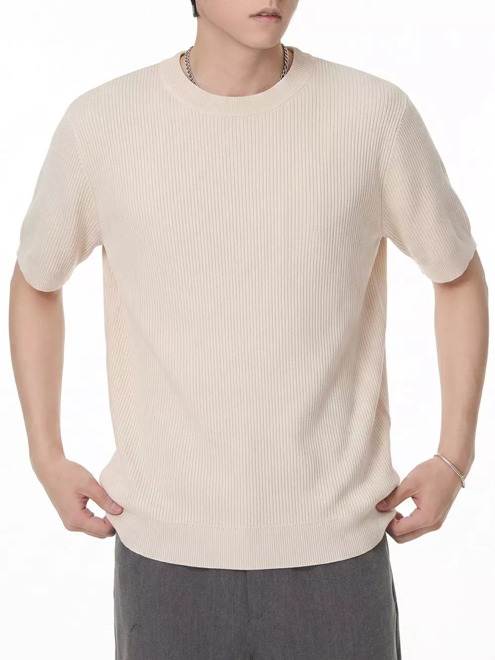 Men's Ribbed Knit Short Sleeve T-Shirt, image 2