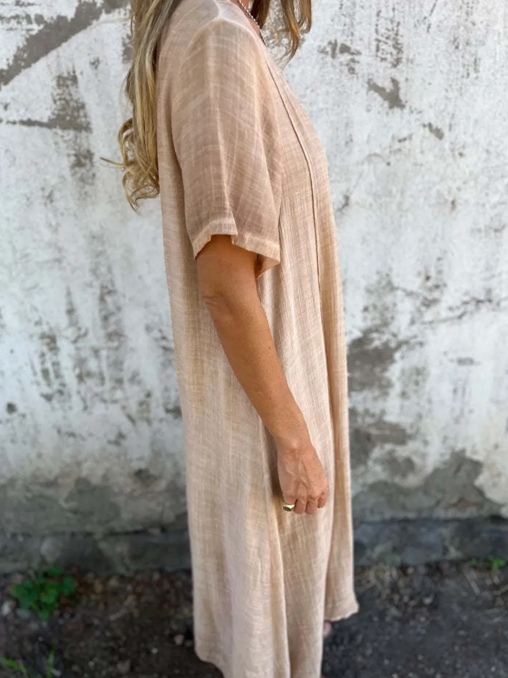 Full Size V-Neck Short Sleeve Midi Dress Plus Size, image 3