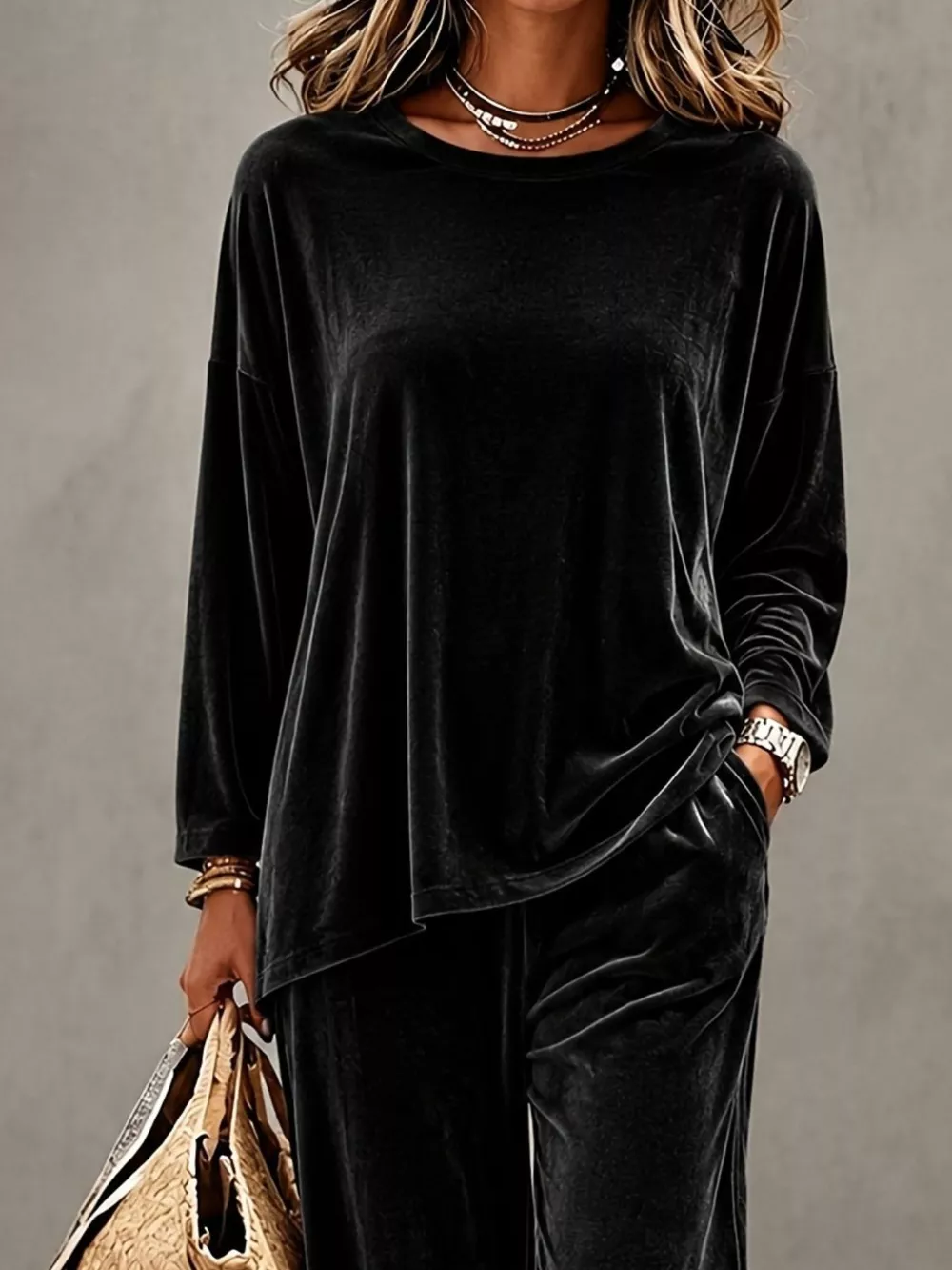 Full Size Velvet Long Sleeve Top and Pants Set Plus Size, image 8