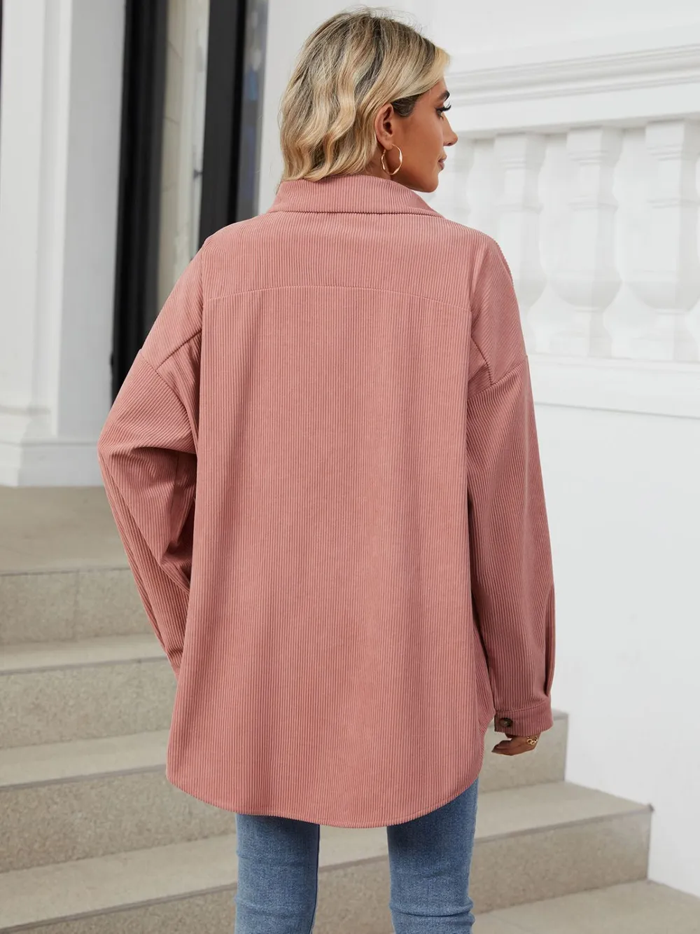 Collared Neck Long Sleeve Dropped Shoulder Shirt, image 15