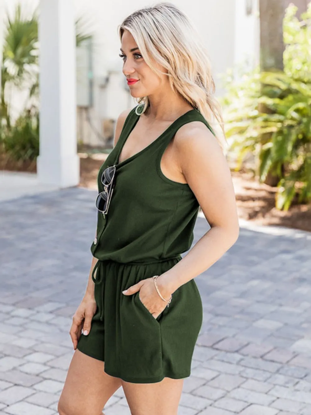 Scoop Neck Wide Strap Romper with Pockets, image 5