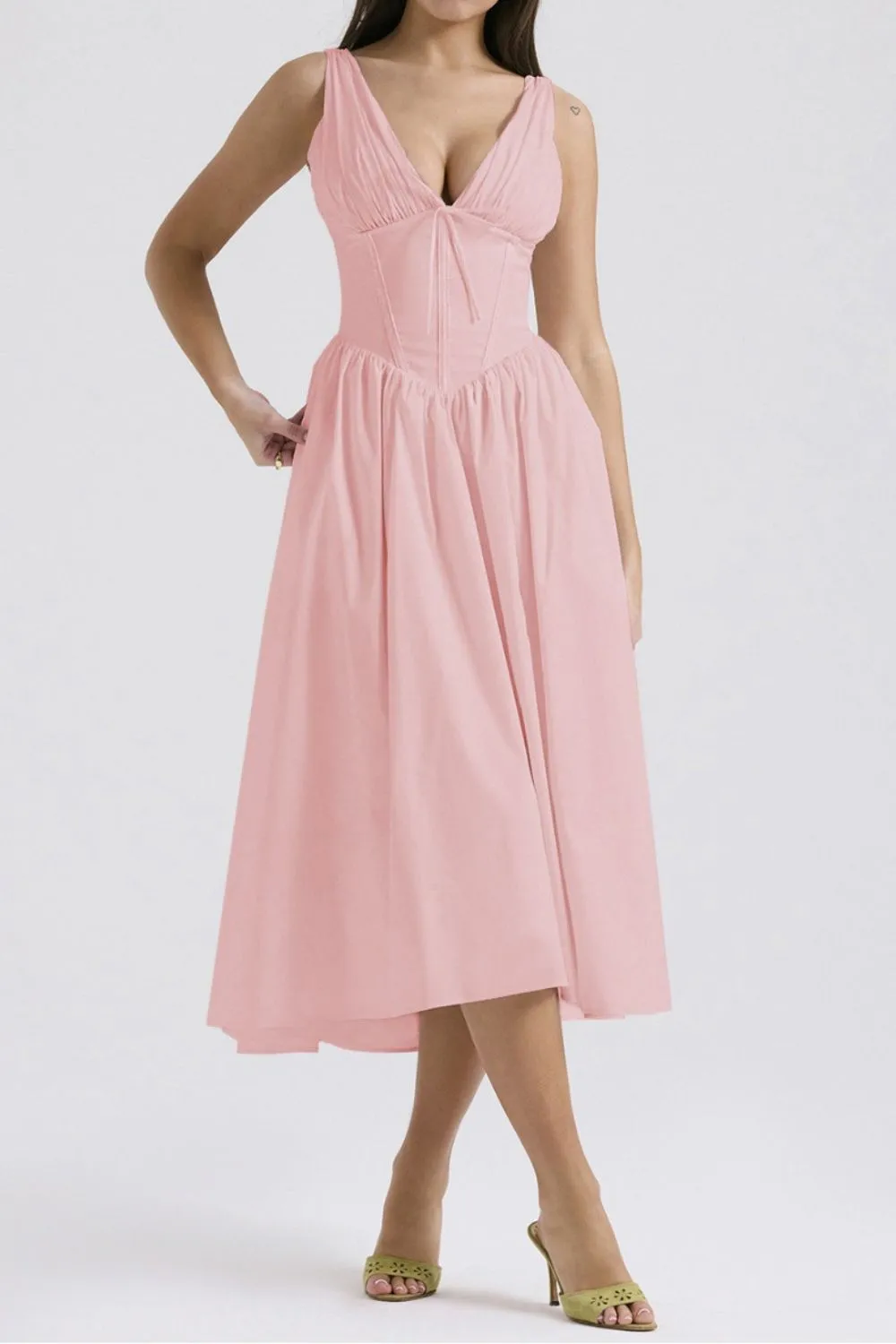 Ruched V-Neck Sleeveless Dress with Pockets, image 2
