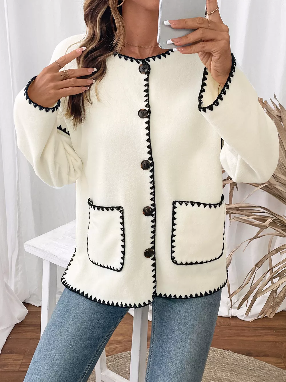 Contrast Trim Button Up Jacket, image 2
