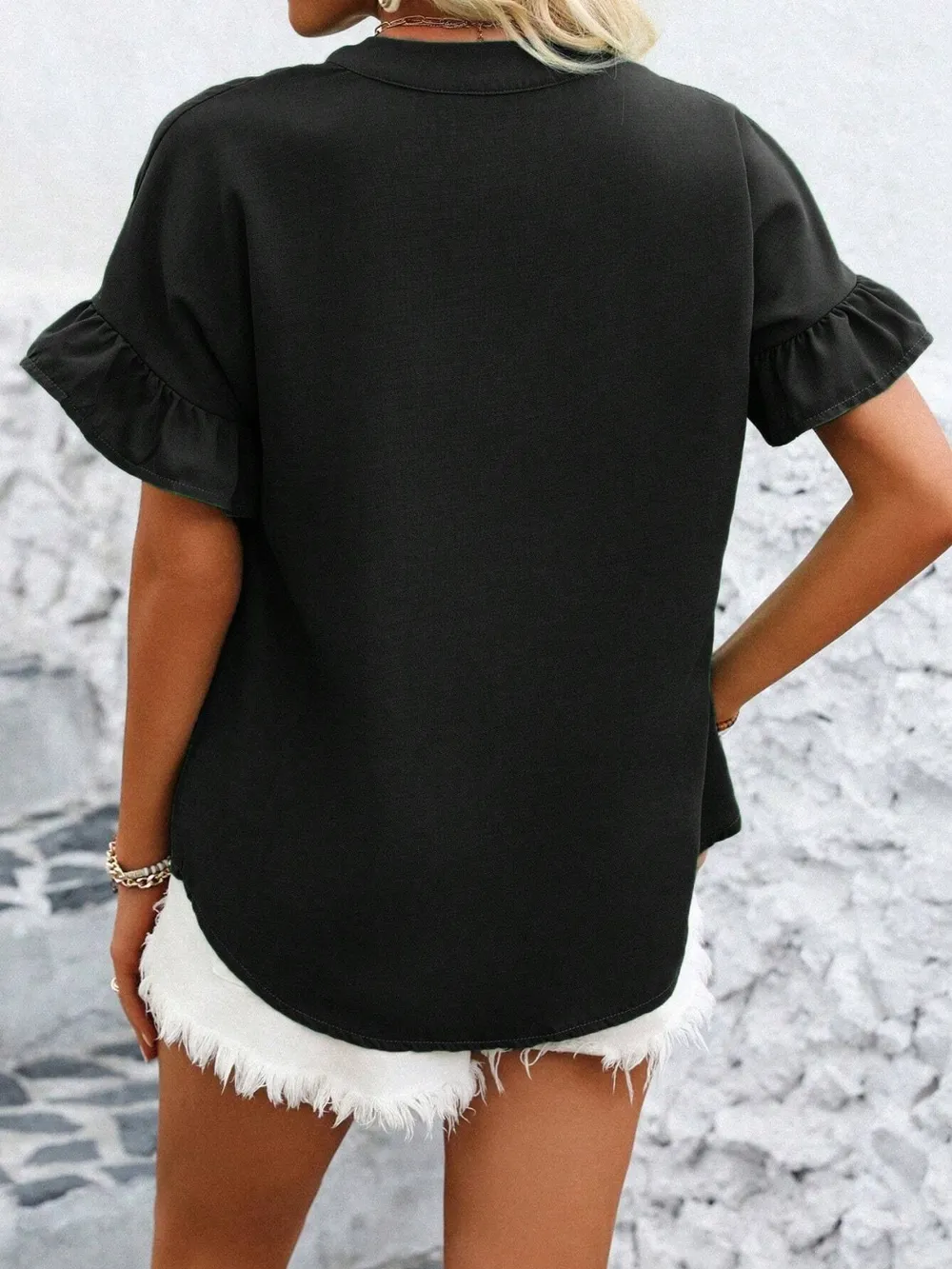 Button Down Ruffled Short Sleeve Shirt, image 3