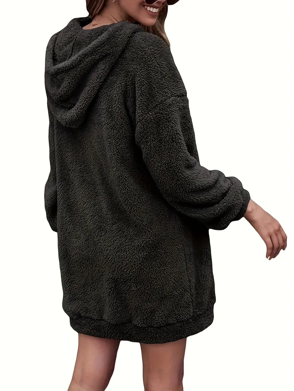 Half Zip Dropped Shoulder Oversized Hoodie, image 3