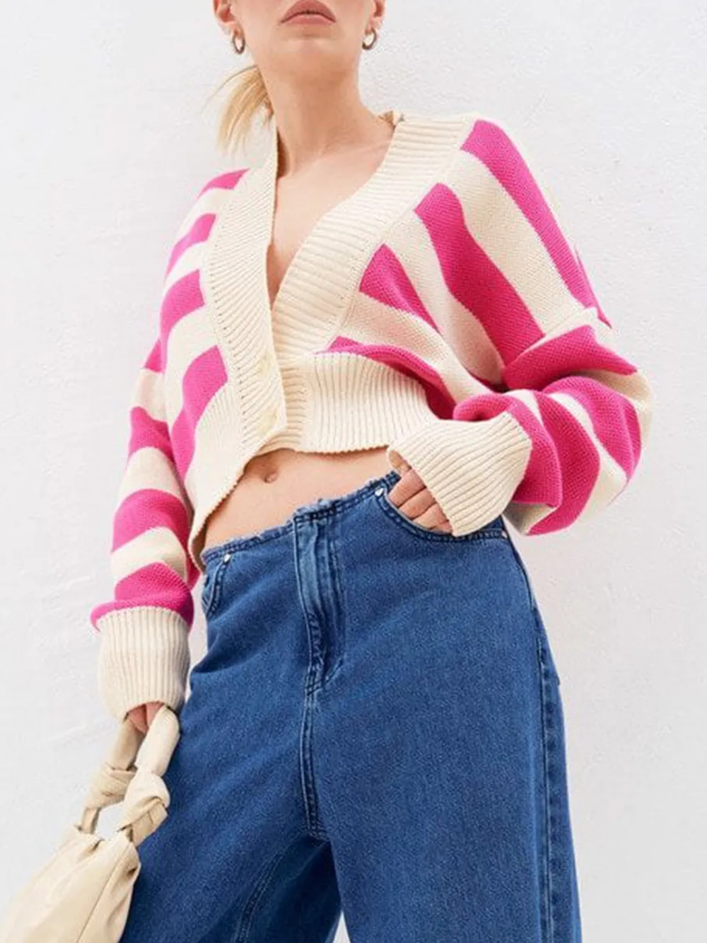 Striped Button Down Drop Shoulder Cardigan, image 5