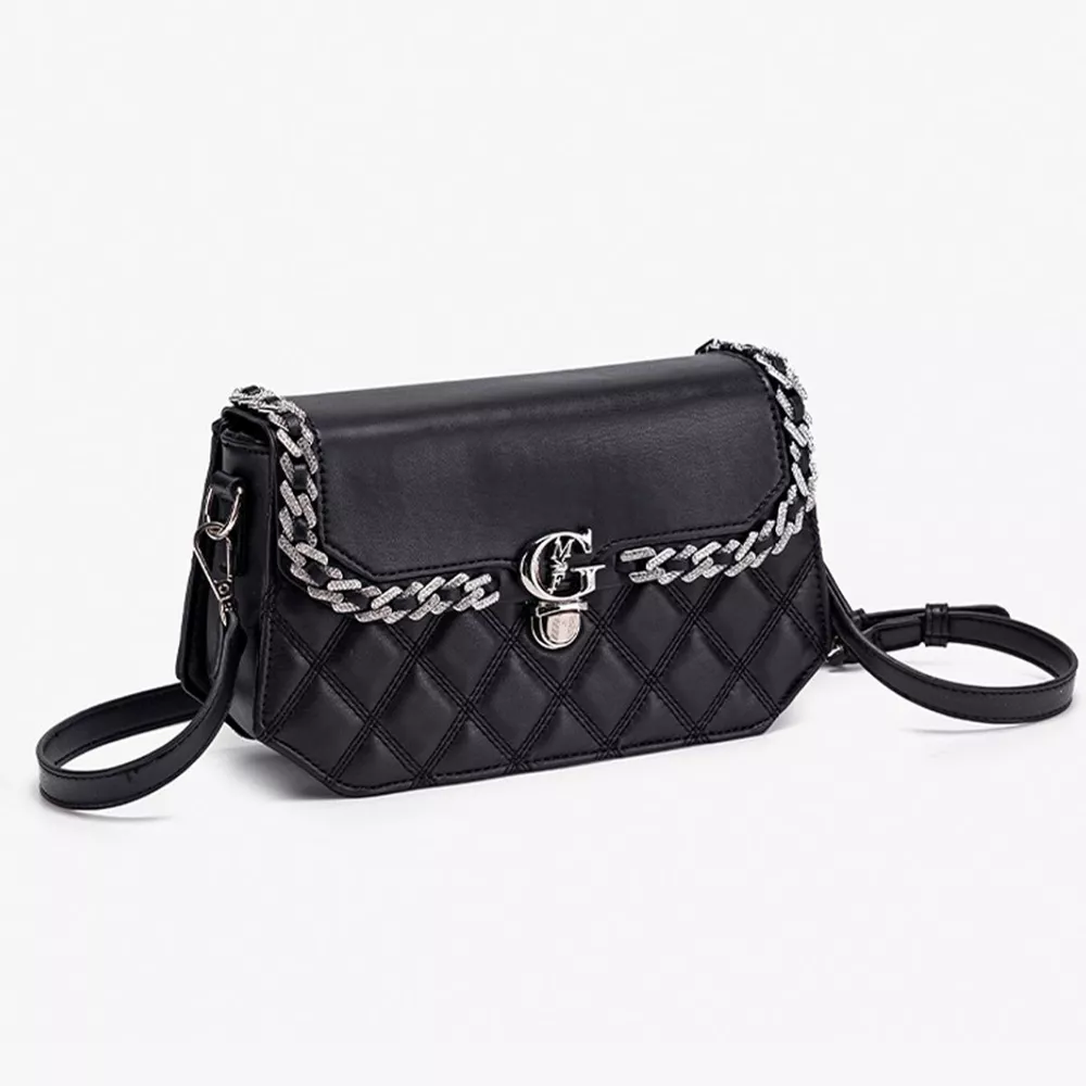 Quilted PU Leather Crossbody Bag with Rhinestone Decor, image 6