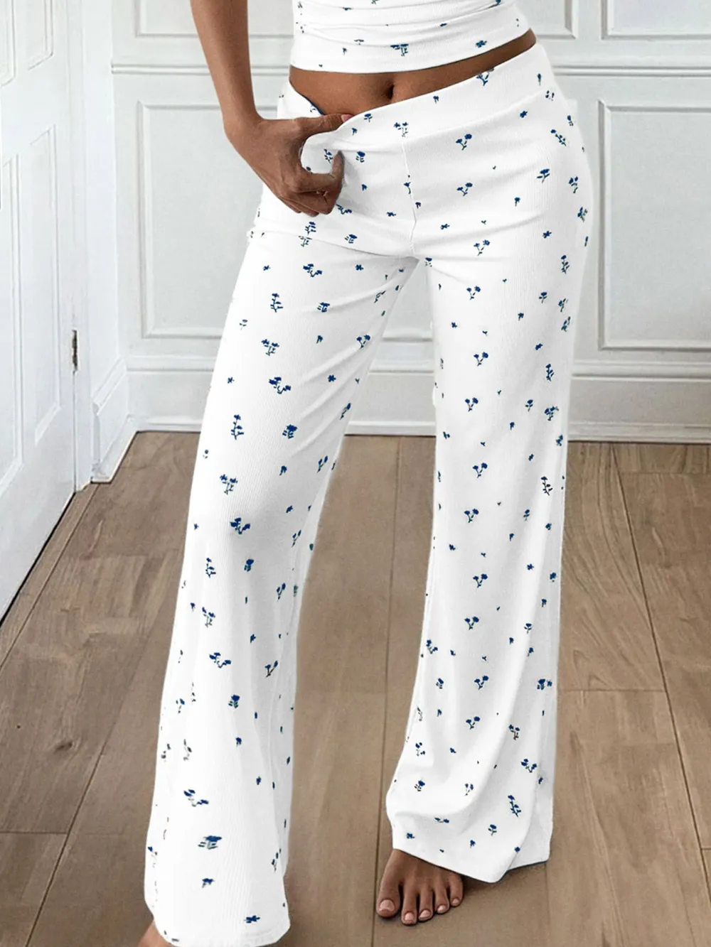 Floral Ribbed Cami and Wide Leg Pants Set, image 6