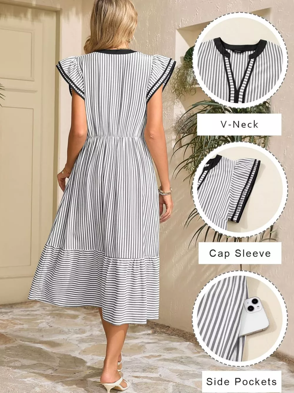 Striped Ruffle Sleeve Midi Dress, image 9