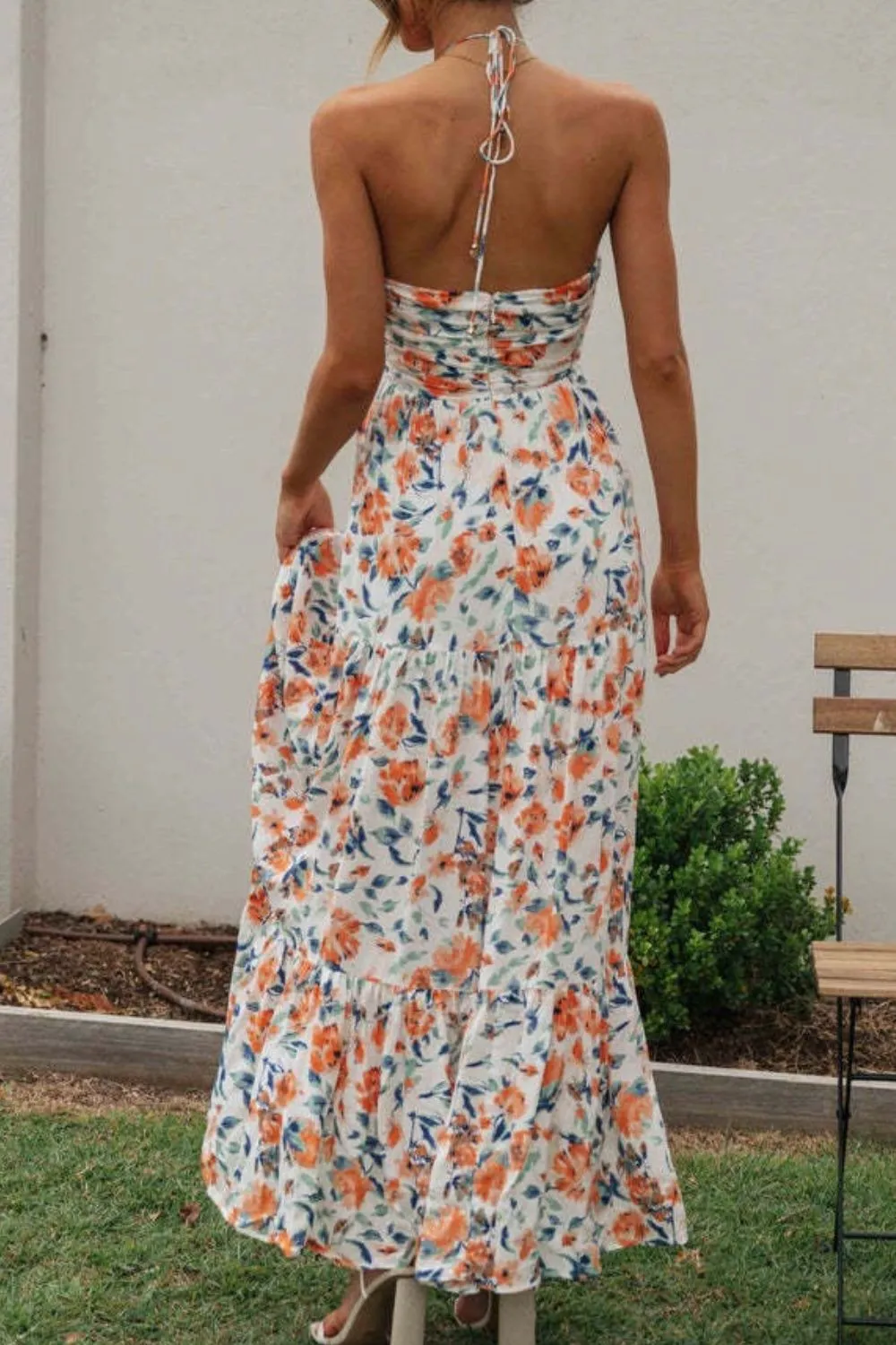 Floral Halter Neck Tiered Maxi Dress, image 3