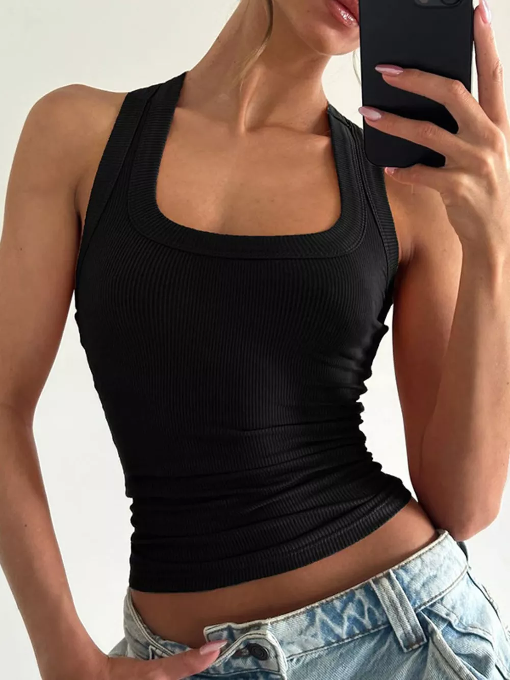Ribbed Square Neck Tank Top, image 7