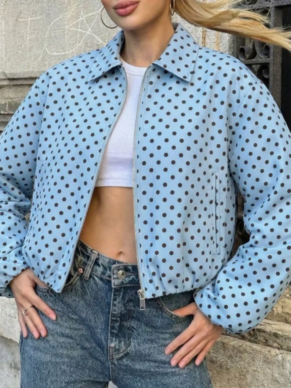 Polka Dot Casual Zip-Up Jacket, image 8